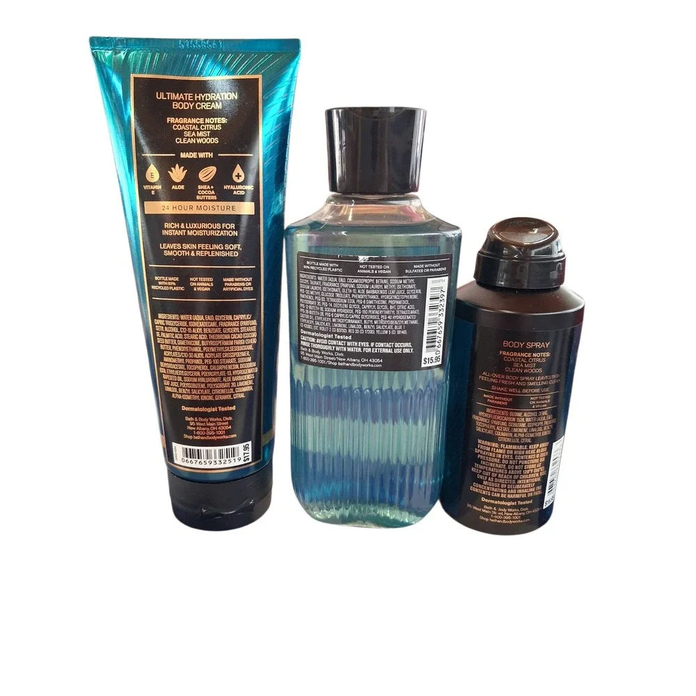 Men's Collection Bath & Body Works 3pcs Set ATLANTIC Wash Spray‎ Cream Citrus+